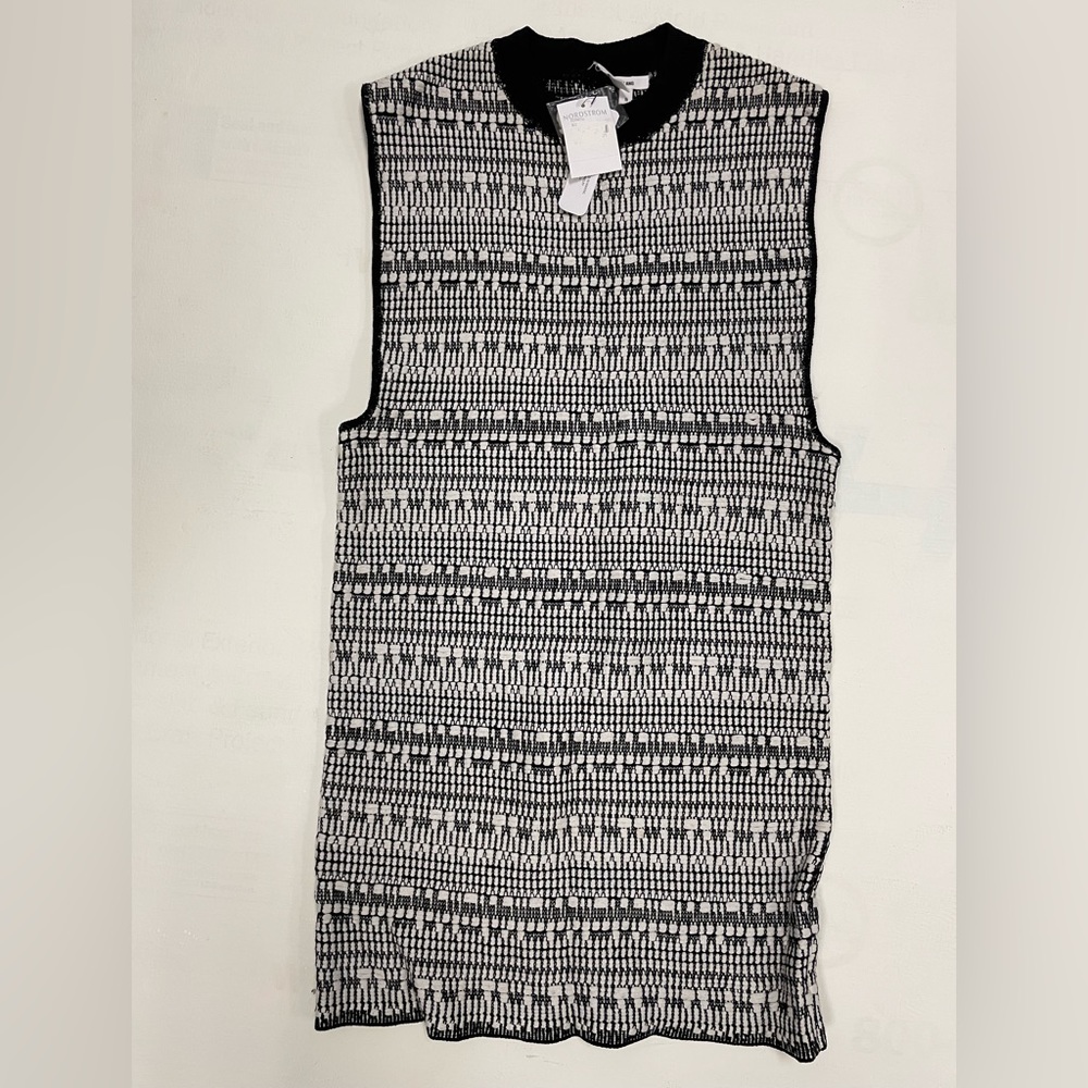 HELMUT LANG Slub Knit Tweed Sleeveless Sheath Dress‎ in Black & White Size S NWD